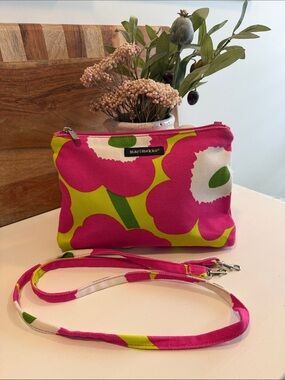 Marimekko Pink Lime Green Yellow Unikko Canvas Crossbody Bag